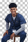 PNG Studio shot of a male nurse sitting on a chair against isolated on a transparent PNG background