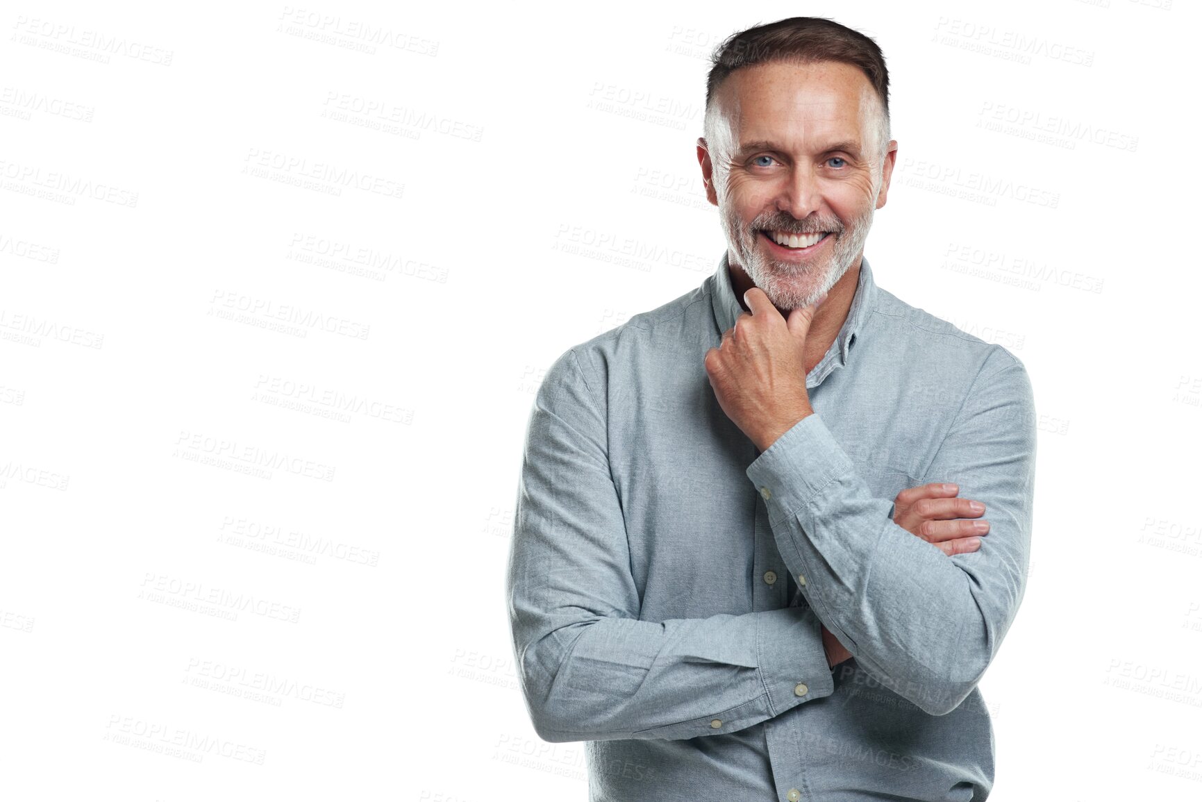 Buy stock photo Smile, boss and face of mature man with confidence, pride and isolated on transparent png background. Professional CEO, happy and confident businessman portrait or expert in business management