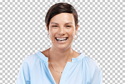 Buy stock photo Portrait, fashion and funny with a woman in a shirt isolated on transparent background for trendy style. Face, humor and comedy with a young female person laughing in a fashionable outfit on PNG