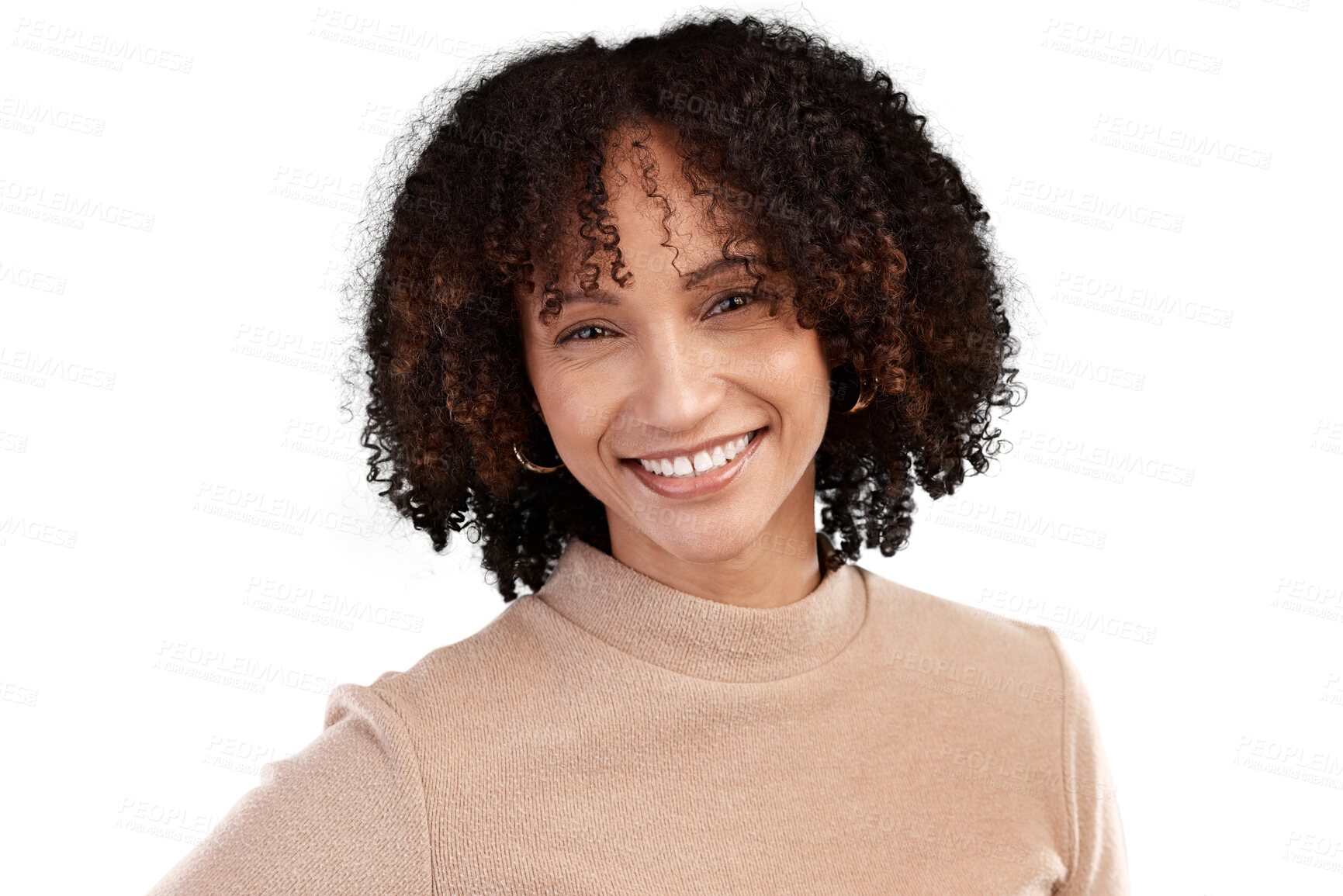 Buy stock photo Portrait, fashion and hair with an african woman isolated on a transparent background for trendy style. Face, afro and clothes with an attractive young female model in fashionable clothes on PNG