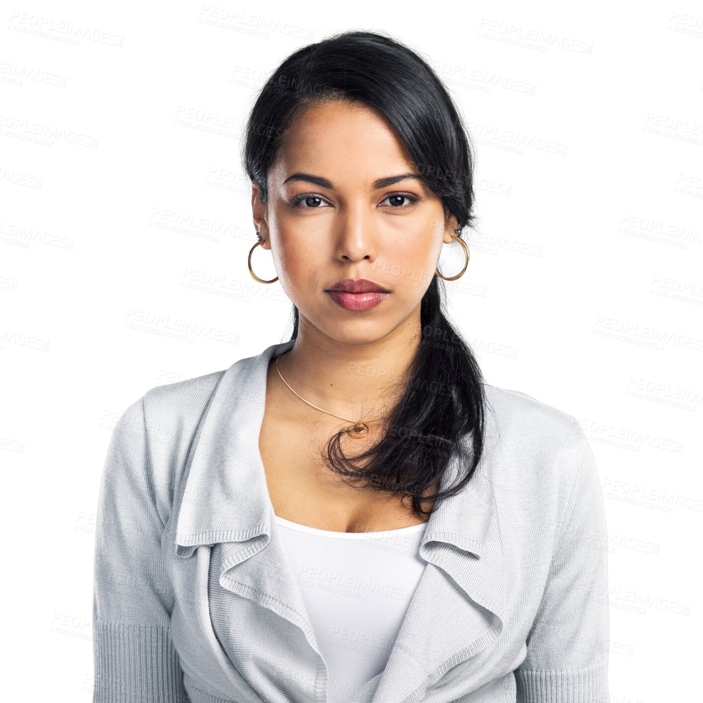 Buy stock photo Business woman, serious face and portrait of a professional person with focus and commitment. Female model person isolated on a transparent, png background with corporate fashion and strong mindset