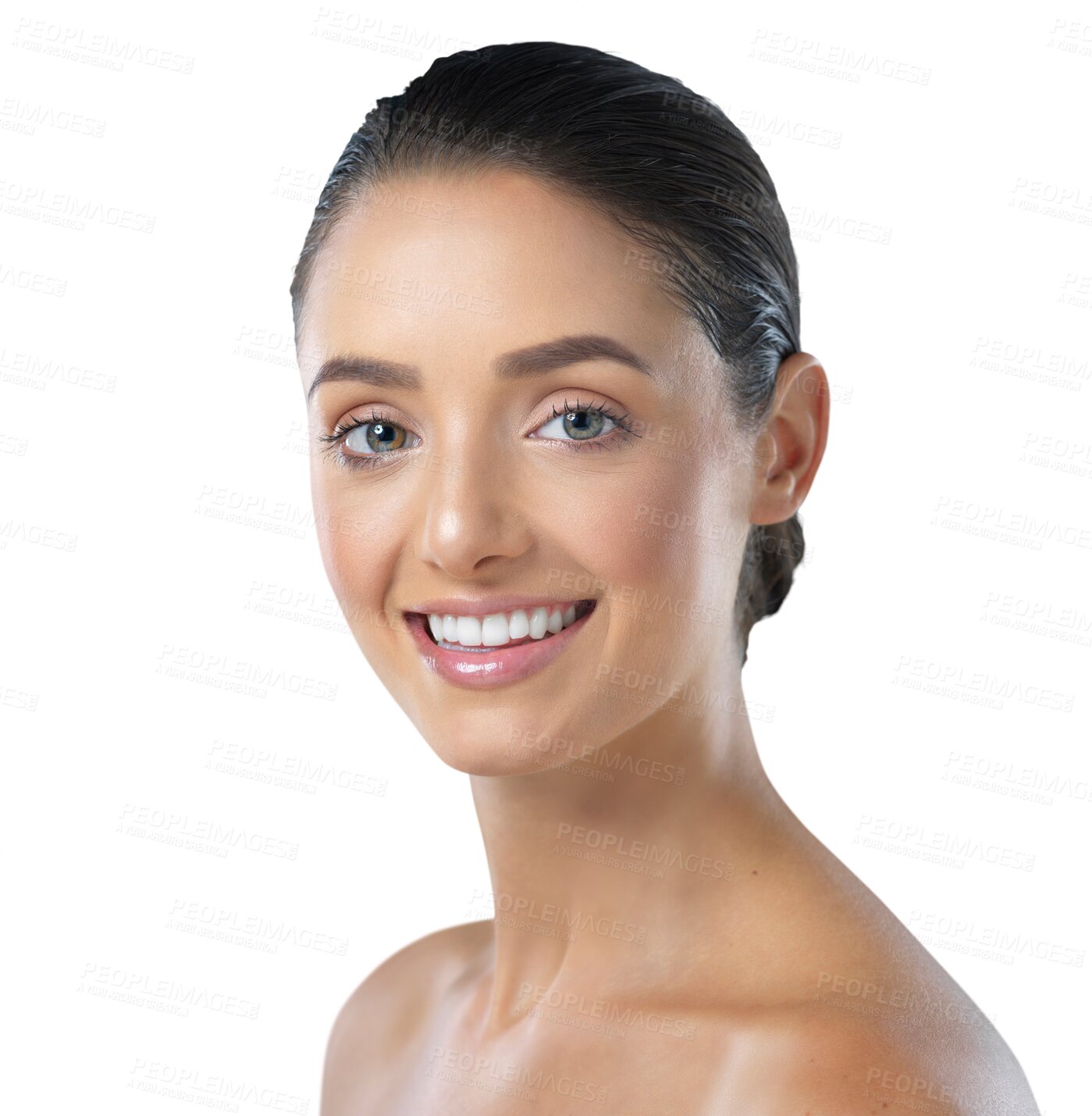 Buy stock photo Beauty, skincare and natural with portrait of woman on transparent background for cosmetics, spa treatment and dermatology. Salon, self care and grooming with face of person isolated on png for glow