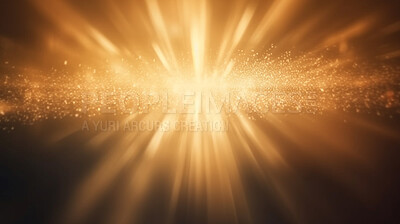 Glitter, light and background with heaven space, mockup and golden dust effect for Catholic, faith and God religion. Ai generated, sparkle and sun rays for Christian mock up, spirituality and hope