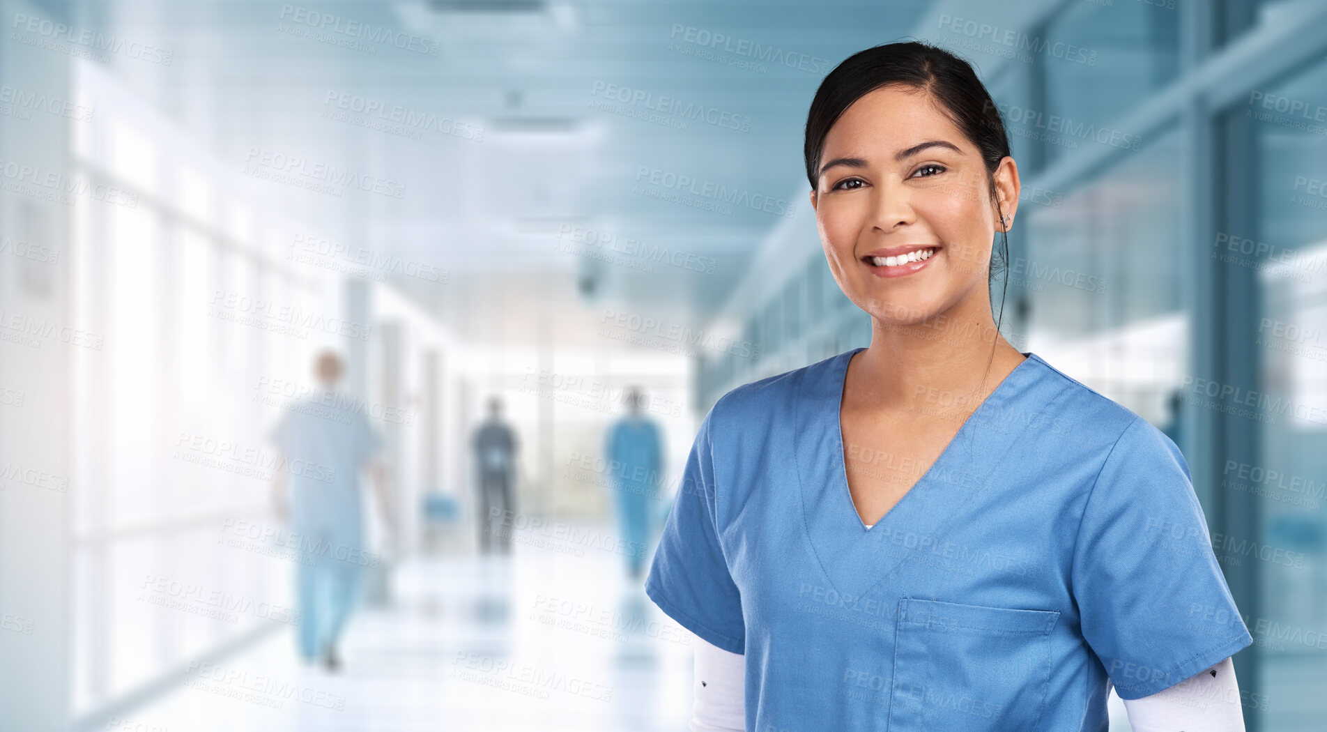 Buy stock photo Medical, professional and portrait of woman in hospital for treatment, surgery and diagnosis. Medicine, healthcare and happy with nurse working in clinic for life insurance, consulting and nursing