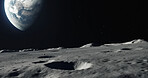 Moon, surface and earth view in space, universe and galaxy for science research, astrology and planet exploration. Ai generated crater, astronomy and solar system with world, dark sky or night mockup