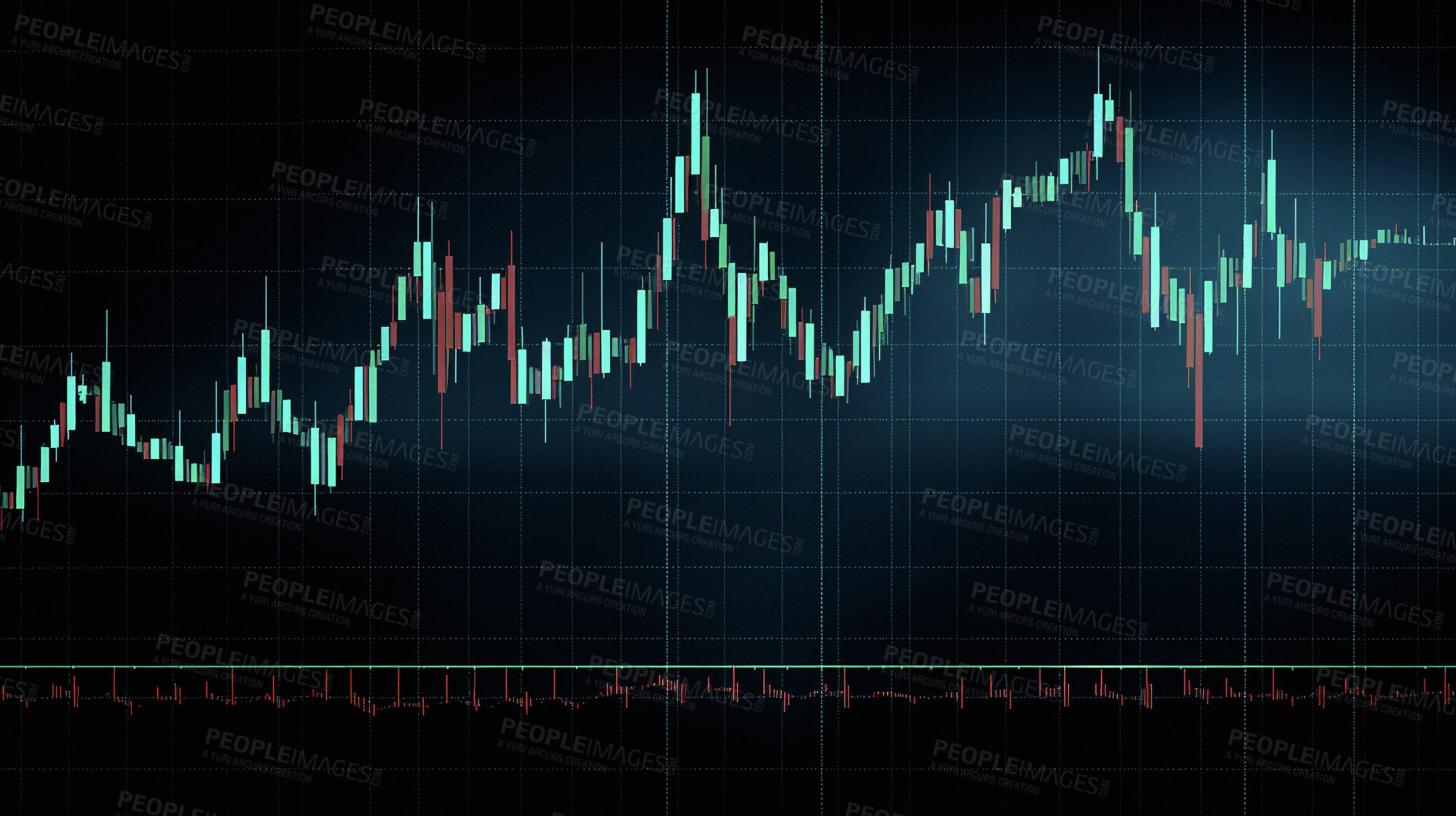 Buy stock photo Graph, financial and futuristic hologram of stock market, chart management and investment profit tracking. Ai generated, data and analysis on dark screen for cryptocurrency, banking and forex trading