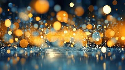 Closeup, ground and bokeh light background for creative design, art deco and banner decoration. Ai generated, dust and glitter element glowing in effects, magic and psychedelic on mockup space