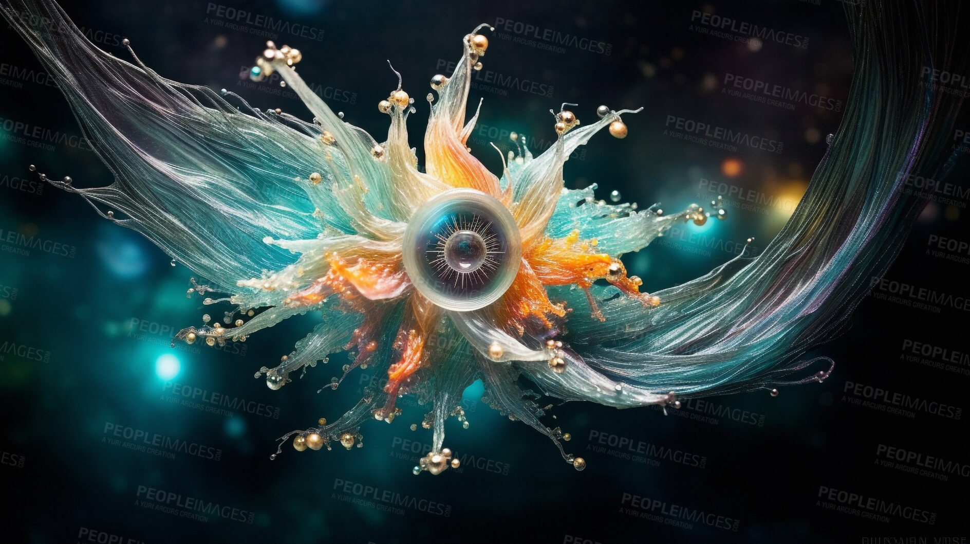 Buy stock photo Closeup, ink and pearl motion background in water for oysters, sea and water life in abstract, creative and banner art. Ai generated, paint and mixing movement with color, dynamic and ocean animal