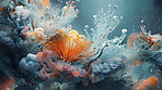 Closeup, ink and water motion background in water for urchin, sea and marine life in abstract, creative and banner art. Ai generated, paint and mixing movement with color, dynamic and ocean animal