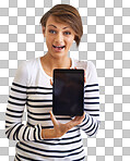 PNG of a cropped portrait of a beautiful young woman holding a tabletisolated on a transparent PNG background