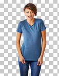 PNF of a cropped portrait of a beautiful young woman in jeans and a t shirtisolated on a transparent PNG background