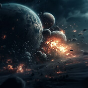 Galaxy, universe and planets with asteroid explosion astrology, nebula ...