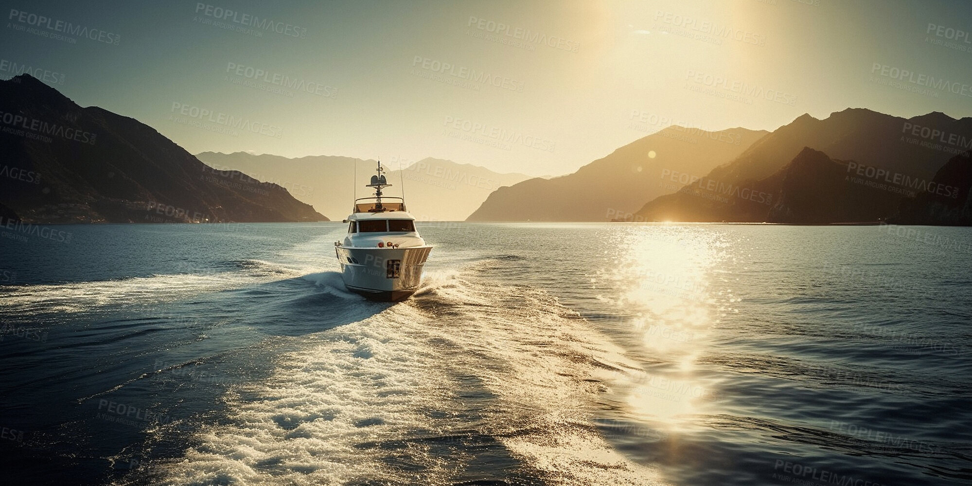 Buy stock photo Ship, yacht and sea travel for holiday, vacation and ai generated tourism in nature ocean freedom