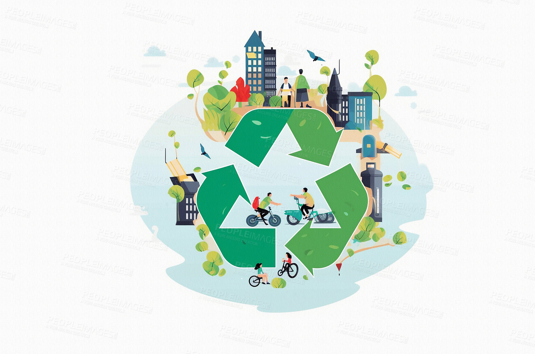 Buy stock photo Illustration, recycle and symbol for sustainability, eco friendly recycling and ai generated sign