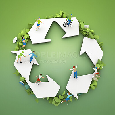 Illustration, recycling and symbol for sustainability, eco friendly recycle and ai generated sign