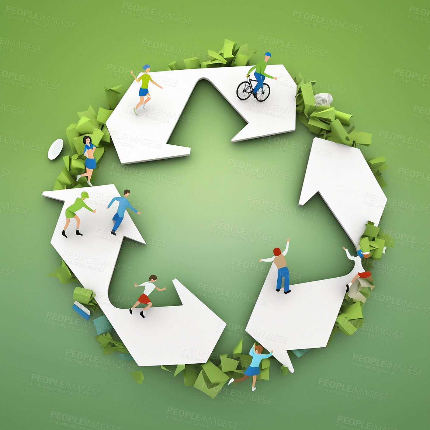 Buy stock photo Illustration, recycling and symbol for sustainability, eco friendly recycle and ai generated sign