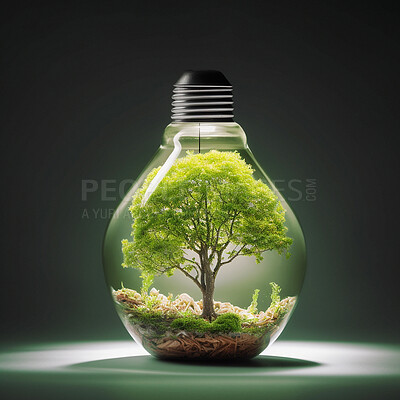 Light bulb, plants or isolated growth in carbon footprint, sustainability or ai generated recycling