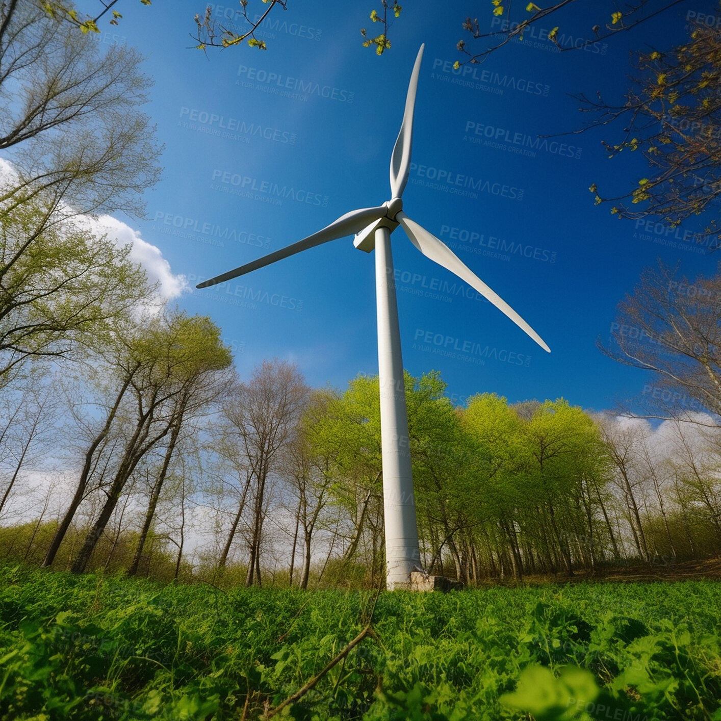 Buy stock photo Windmill, turbine and engineering for electricity sustainability, ai generated and renewable farm