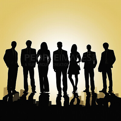 Business people, city and teamwork silhouette for illustration, company or ai generated leadership