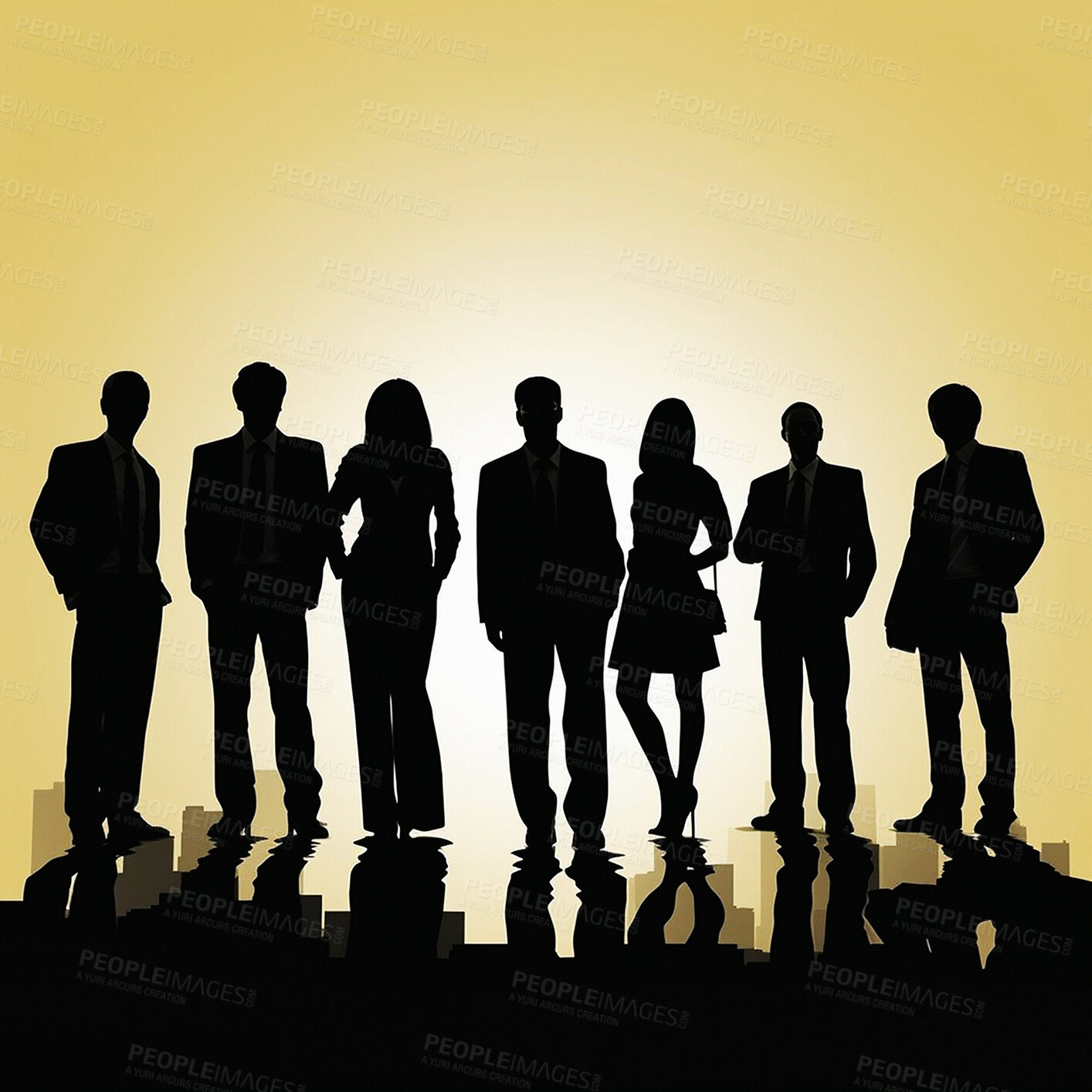 Buy stock photo Business people, city and teamwork silhouette for illustration, company or ai generated leadership