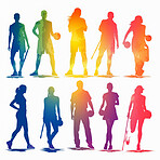 People, rainbow or silhouette color illustration for ai generated sports, lgbtq or inclusive fitness