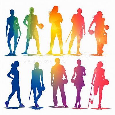 People, rainbow or silhouette color illustration for ai generated sports, lgbtq or inclusive fitness