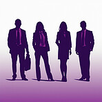 Business people, men and women silhouette for illustration, company and ai generated collaboration
