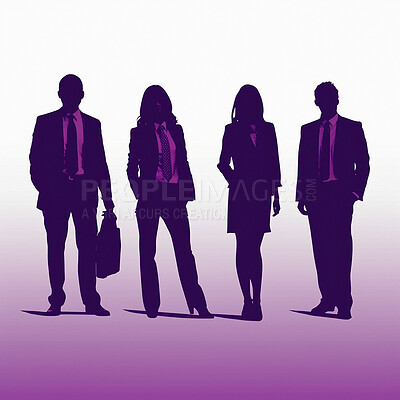 Business people, men and women silhouette for illustration, company and ai generated collaboration