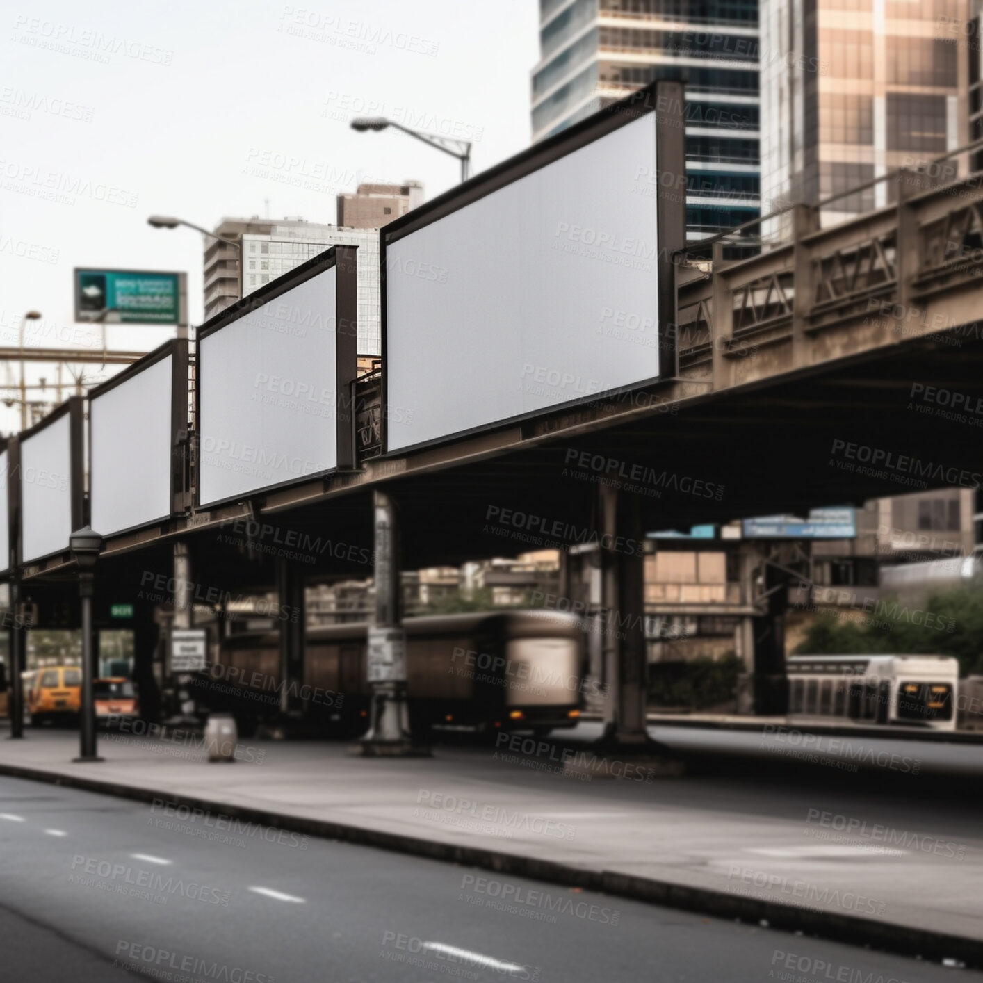 Buy stock photo Town billboard, mock up and space for advertising, blank marketing and ai generated news information