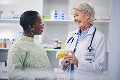 Buy stock photo Consulting, pharmacy and pregnant woman with doctor in store for medicine, prescription and help. Medical, healthcare and product with patient and pharmacist shopping for pregnancy and wellness