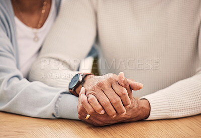 Buy stock photo Holding hands, couple and empathy with support and love, people with help and care, therapy and communication. Man, woman and trust, solidarity and marriage with gratitude, commitment and loyalty