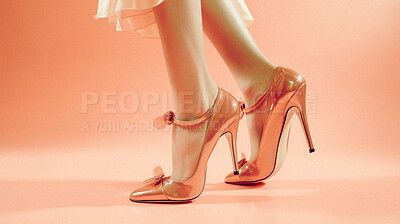 Retro fashion, high heels and legs of woman. Ai generated vintage shoes of elegant person in studio
