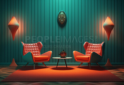 Retro sofa chair in living room for home interior design. Ai generated vintage furniture in a house