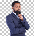 Portrait, confidence and African businessman in studio with business mindset isolated on white background. Success, pride and confident black man in suit with office job, leader in corporate Africa.