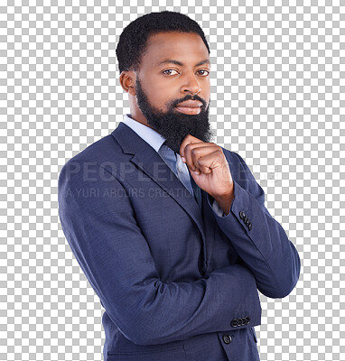 Buy stock photo Businessman, professional portrait and black man with a business on transparent, isolated or png background. African, person with corporate career and employee with confidence or serious face 