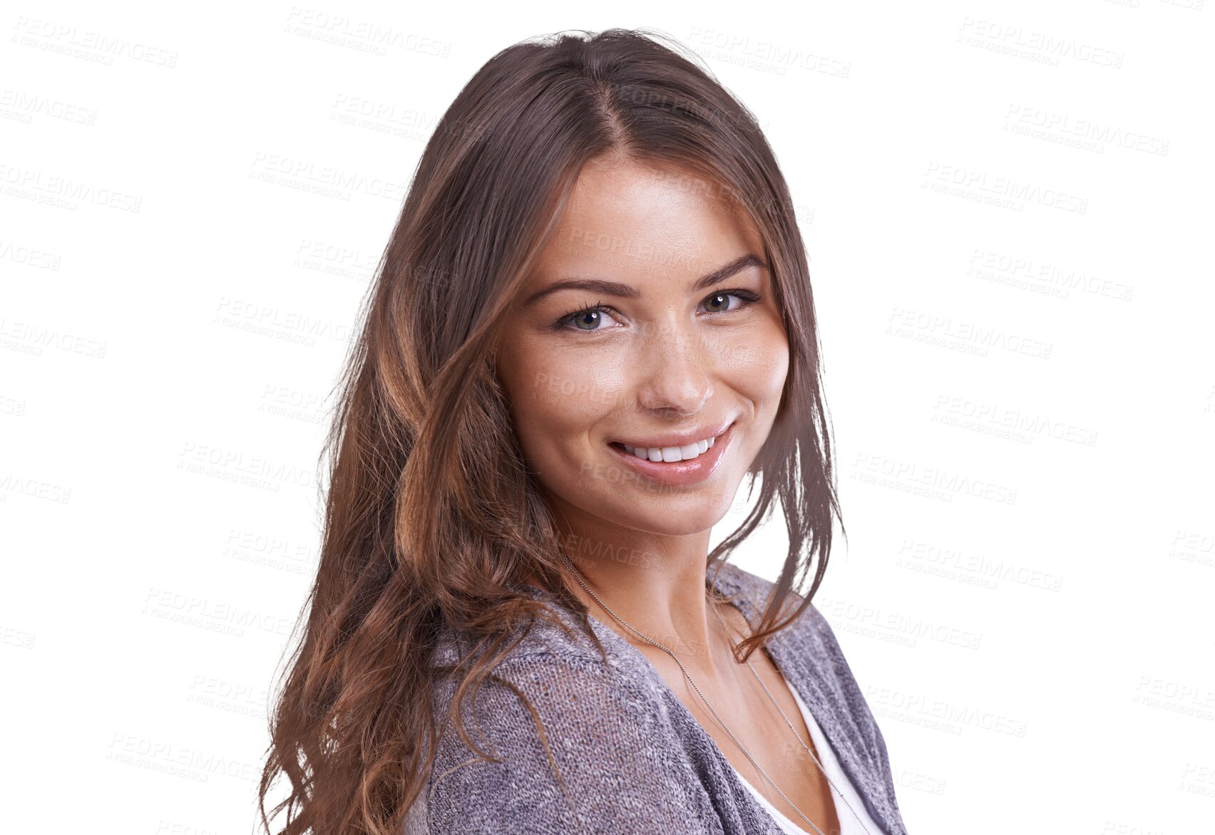 Buy stock photo Portrait, happy and girl with natural beauty, confidence or college student on isolated, transparent or png background. Smile, face and woman with skincare, cosmetics or makeup in dermatology salon