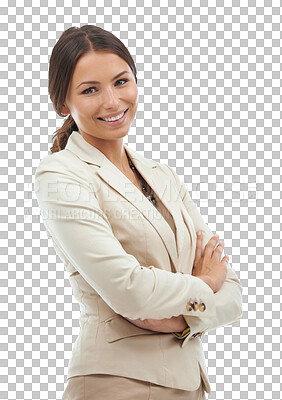 Buy stock photo Professional, arms crossed and portrait of business woman on png, isolated and transparent background. Corporate fashion, confidence and female person with positive mindset, success and career goals