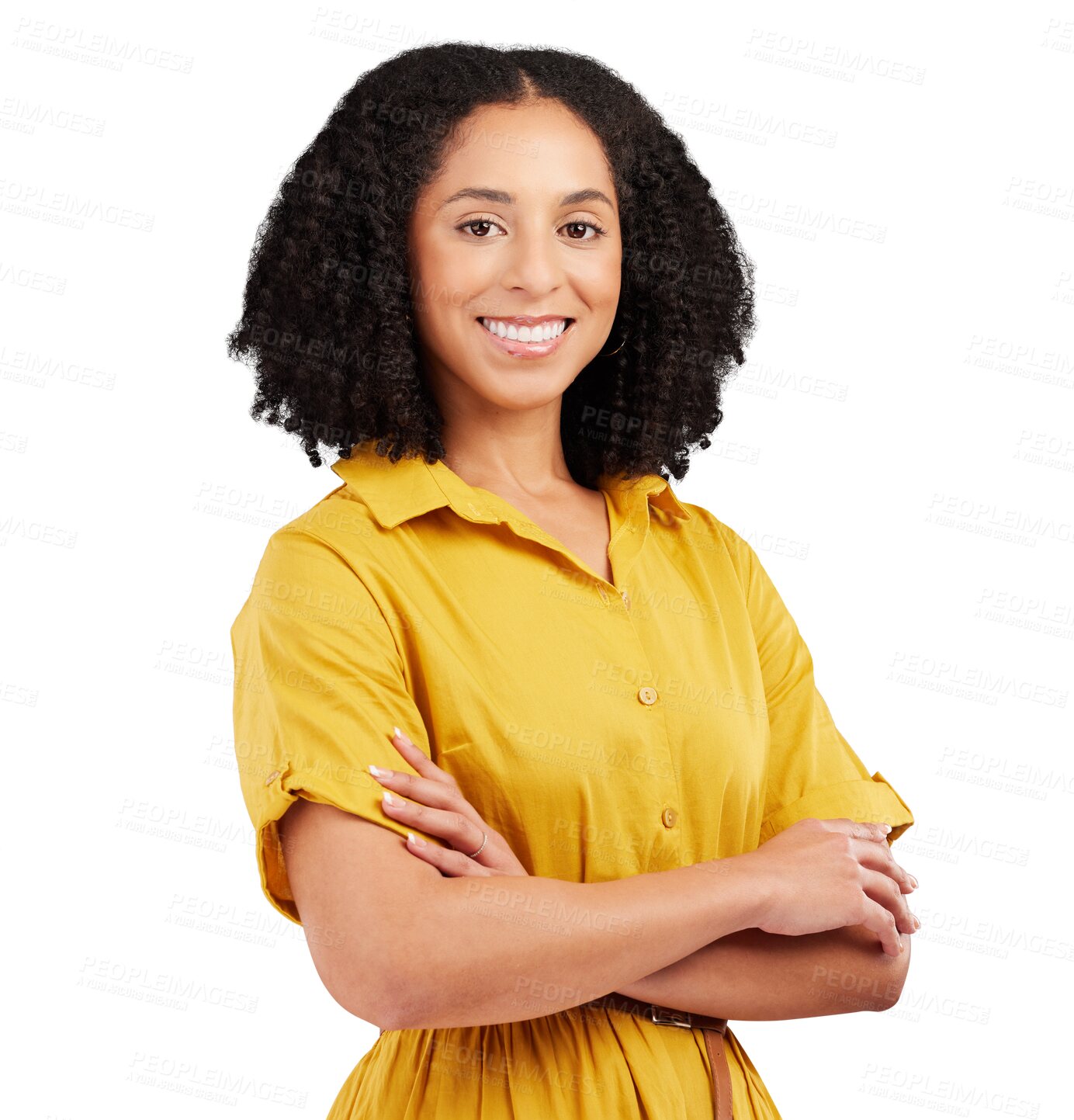 Buy stock photo Smile, arms crossed and portrait of business woman on png for creative, designer and professional. Happy, empowerment and pride with female employee isolated on transparent background for startup