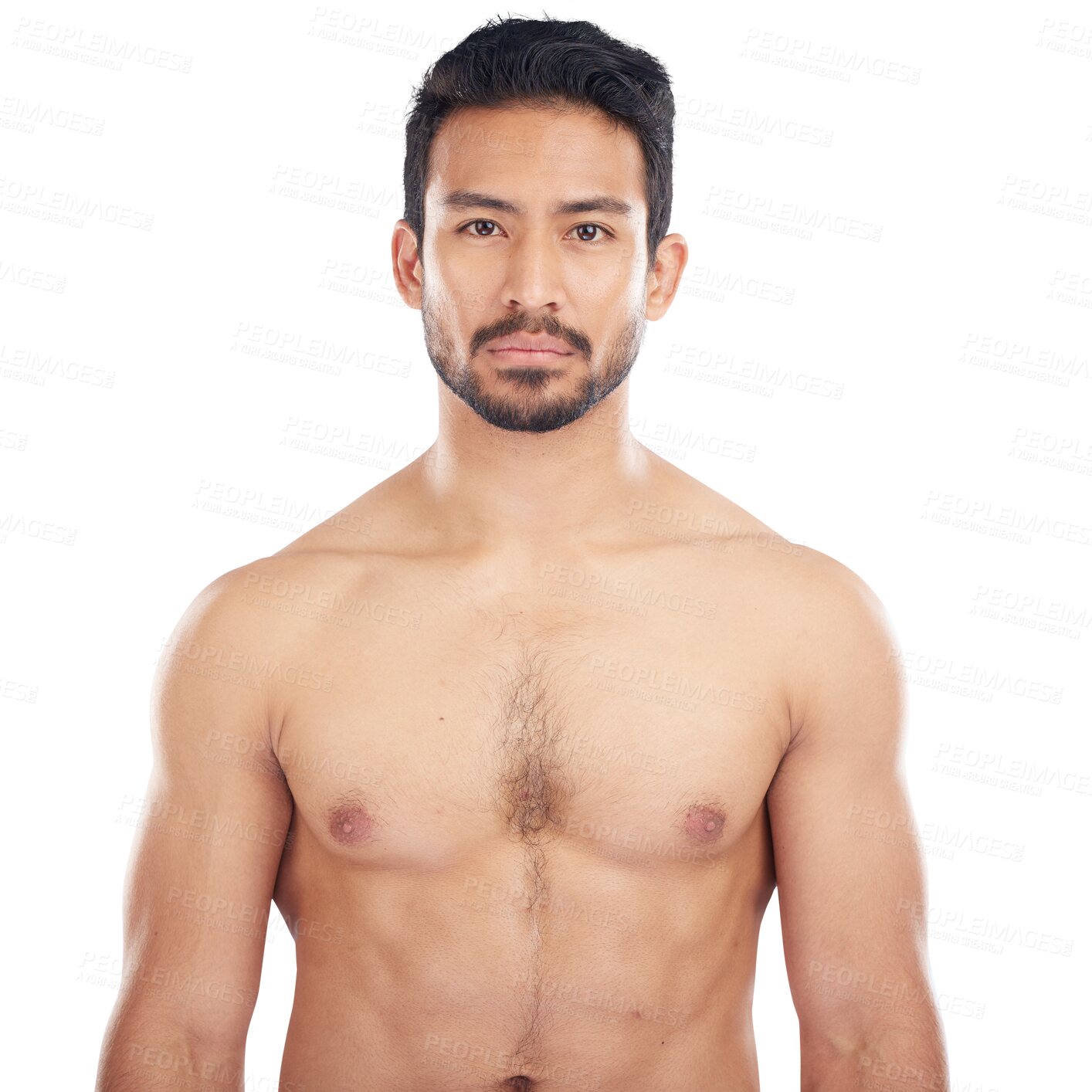 Buy stock photo Fitness, portrait or topless man with wellness, six pack or strong chest isolated on png background. Body, face or healthy Asian person with abs ready for training strong muscles, exercise or workout
