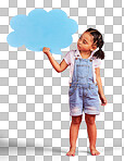 Child, talking or speech bubble for ideas, opinion or vote on is