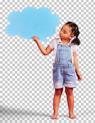 Child, talking or speech bubble for ideas, opinion or vote on is