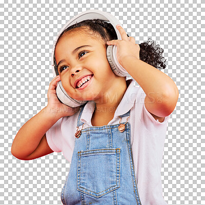 Dancing, kid and headphones for music, fun radio and girls podca
