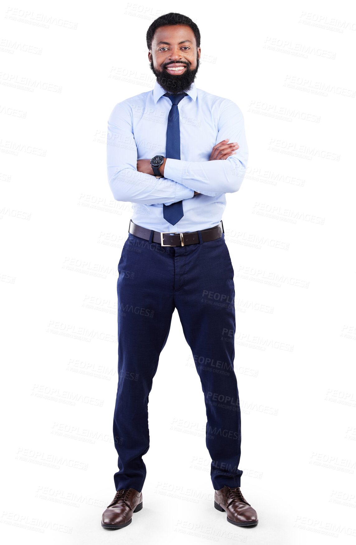 Buy stock photo Business, portrait and black man with arms crossed in full body for corporate fashion style and career. Happy professional person in shirt with job confidence isolated on transparent, png background