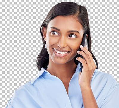 Business woman, phone call with smile and communication, deal an