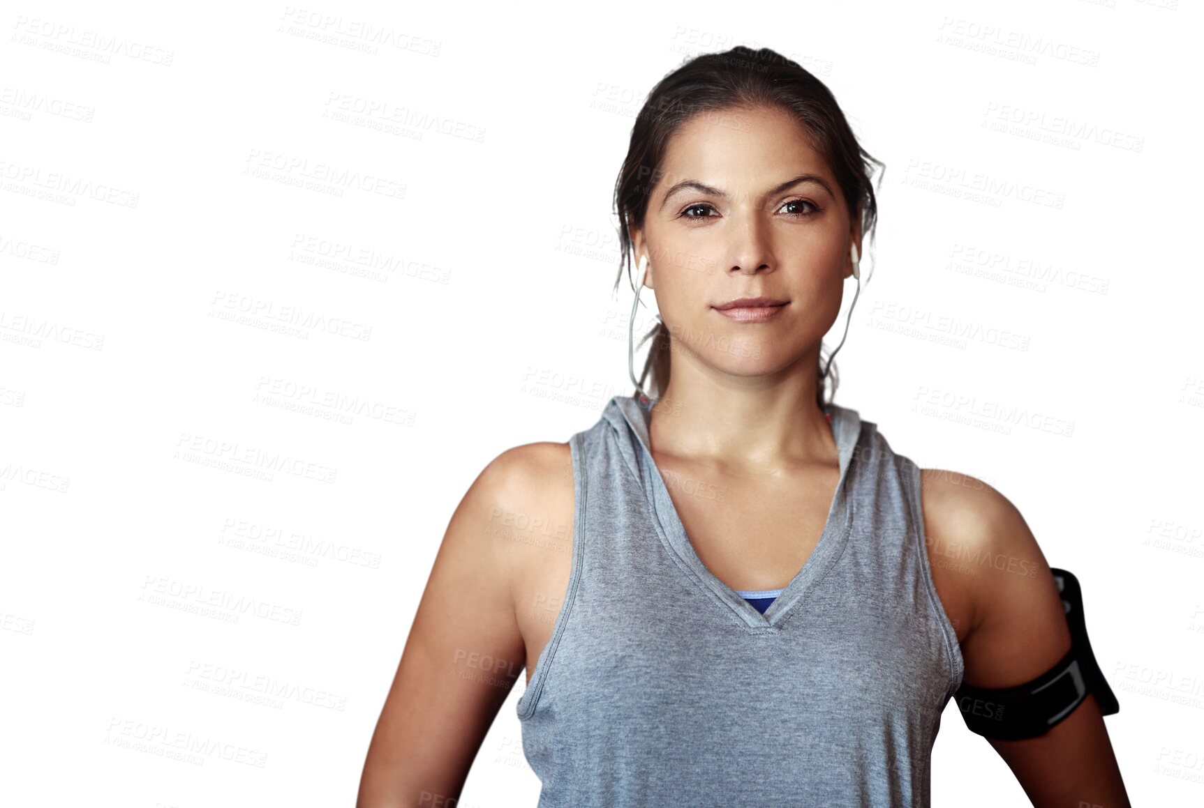 Buy stock photo Woman, fitness and portrait, young athlete with health and active isolated on png transparent background. Workout, training and cardio, female model in headshot and exercise, healthy and wellness