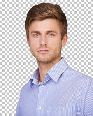 Buy stock photo Serious business man, career and face closeup from Sweden isolated on a transparent, png background. Job, professional and portrait of a young male employee, corporate worker or confident businessman