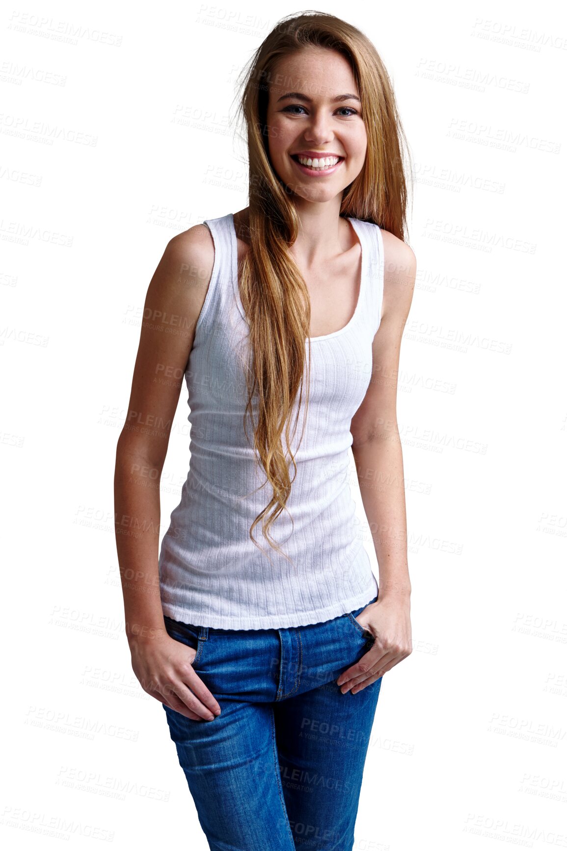 Buy stock photo Happy, portrait and gen z girl with fashion, style or good mood on isolated, transparent and png background. Face, smile and female teenager model posing in casual clothes, fashionable and stylish 