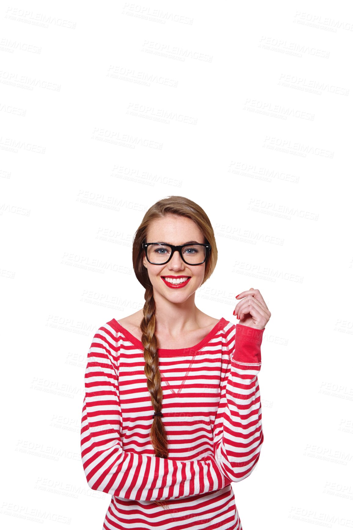 Buy stock photo Beauty, glasses and study with portrait of woman on png for nerd, education and youth. Happy, fashion and style with face of student isolated on transparent background for confidence and hipster