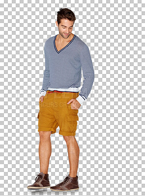 Buy stock photo Stylish, smile and man with streetwear, aesthetic or guy isolated against a transparent background. Male person, happiness or model with casual outfit, wellness or happy with fashion, clothes and png