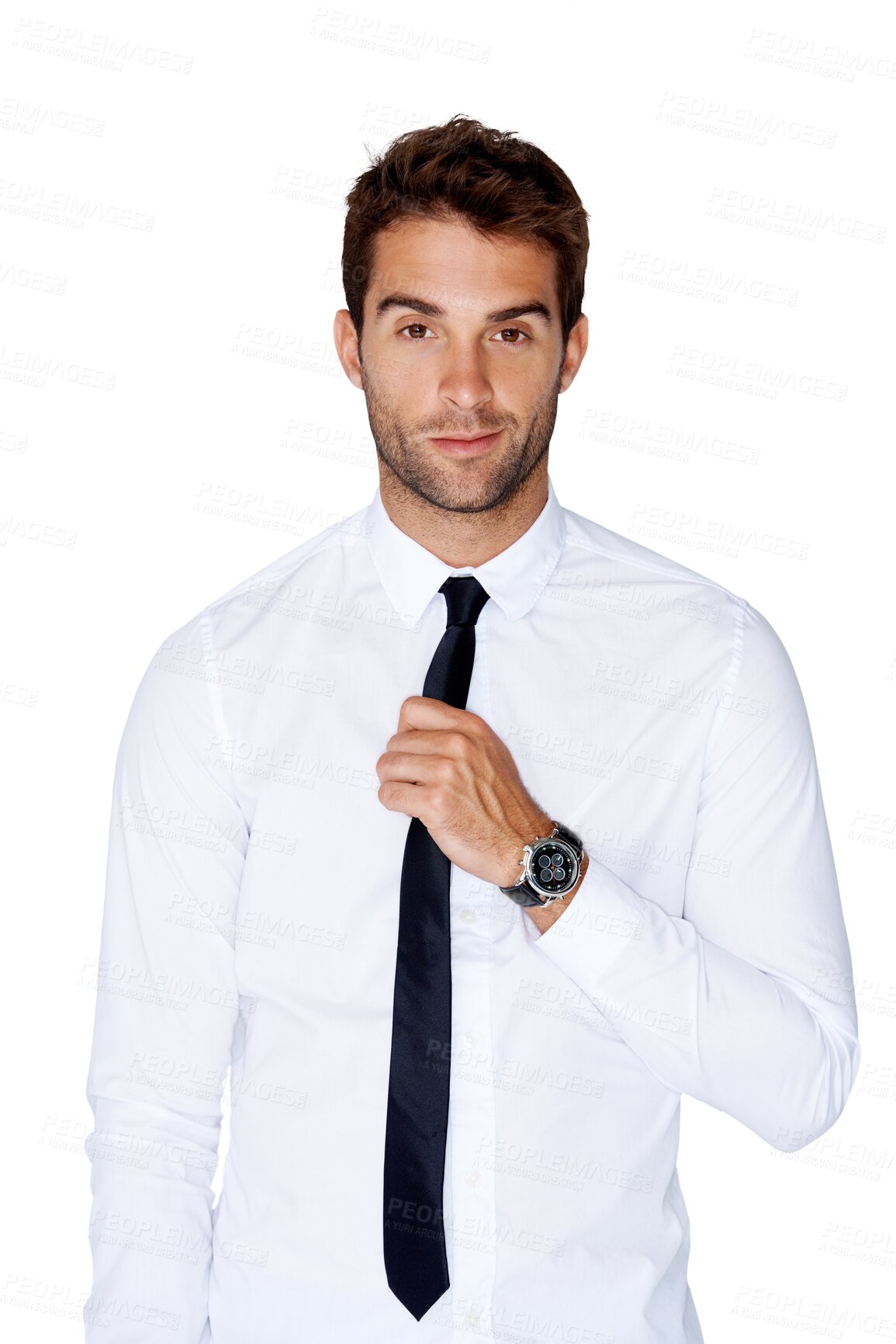 Buy stock photo Portrait, fashion and tie with a man model isolated on a transparent background for classy event style. Confident, style and shirt with a young male getting dressed on PNG for a wedding or party